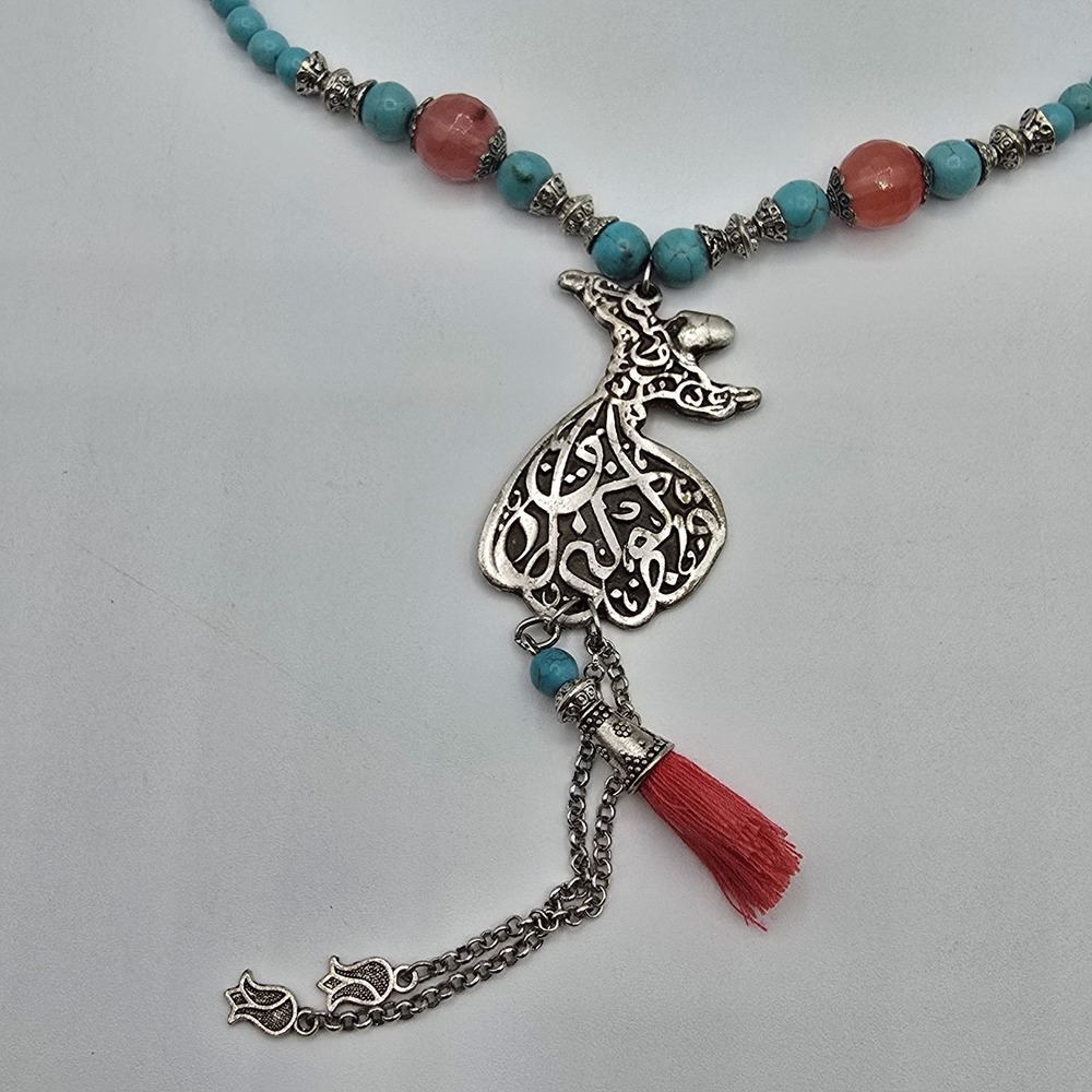 Unique Hand Crafted Native American Style Whimsical Pendant Necklace Dancing